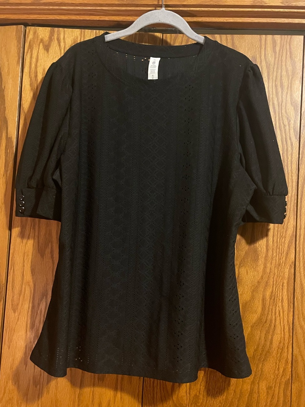 Black Eyelet Puff-Sleeve Women's Top